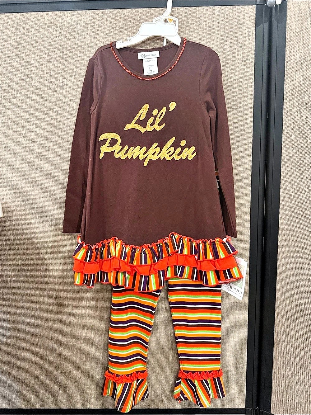 Bonnie Jean Pumpkin Top & Striped Pants Set Like New